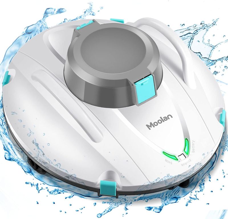 Photo 1 of Moolan Cordless Robotic Pool Cleaner, Automatic Pool Vacuum with 140 Mins Max Runtime, Self-Parking, Stronger Power Suction, Pool Vacuum for Above/In-Ground Pools up to 1200 Sq Ft
