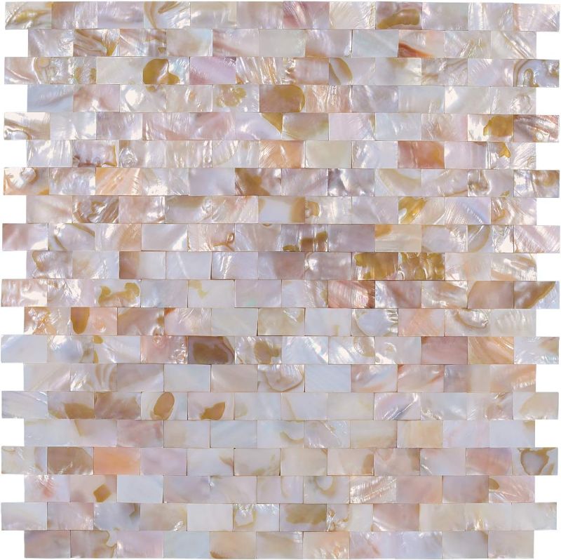 Photo 1 of Reovatile 10 - Sheet Wall Decor Peel and Stick Backsplash Tile for Bedroom and Bathroom Mother of Pearl (Colorful, 11.8"X11.3")
