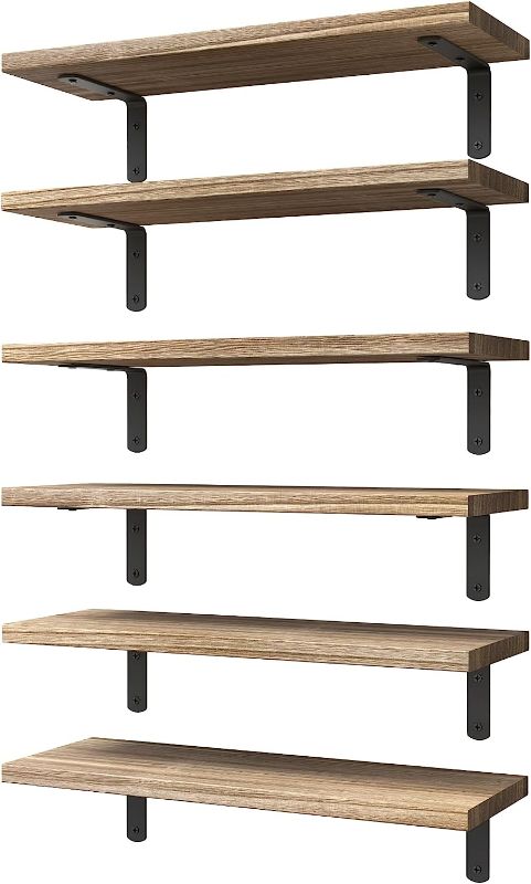 Photo 1 of WOPITUES Floating Shelves Set of 6, Wood Floating Shelves for Wall Decor, Rustic Farmhouse Floating Shelves for Bedroom, Bathroom Shelves for Wall Storage, Book Shelves for Living Room-Rustic Brown
