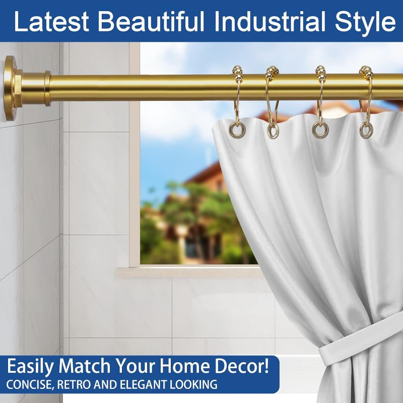 Photo 2 of BRIOFOX Industrial Shower Curtain Rod - 2-in-1 Design Tension Curtain Rod - Never Rust Non-Slip 43 to 72 Inch Metal Steel, Gold Window Curtain Rod
