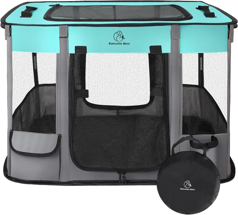 Photo 1 of ROMANTIC BEAR Foldable Dog Cat Playpens,Portable Exercise Kennel Tent, Water-Resistant Removable Shade Cover, Indoor Outdoor Travel Camping Use for Small Animals