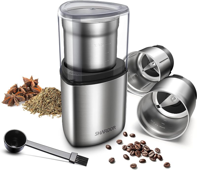 Photo 1 of SHARDOR Coffee Grinder Electric Herb/Wet Grinder for Spices and Seeds with 2 Removable Stainless Steel Bowls, Silver
