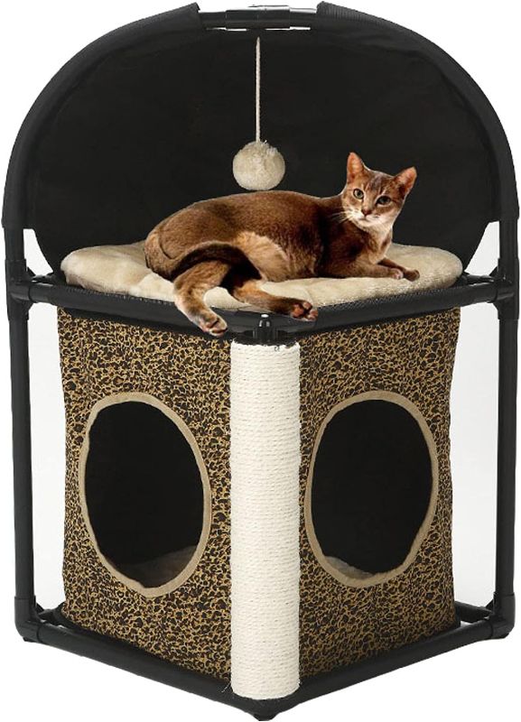 Photo 1 of BORUIMA Cat Houses for Indoor Cats Tower House Combined with Cat Bed Cube, Peek Holes, Scratching Post & Dangling Toy
