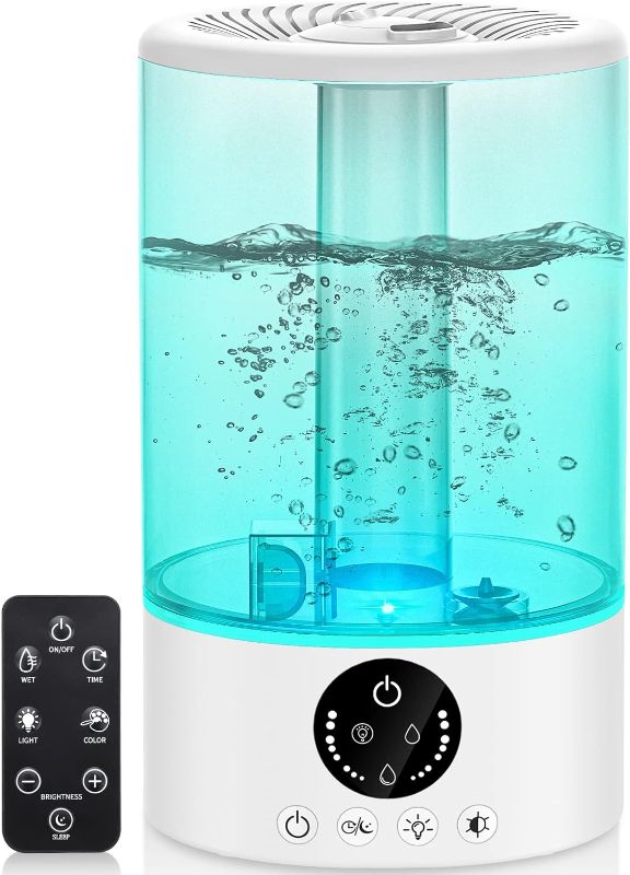 Photo 2 of Cool Mist Humidifier, Ultrasonic Humidifiers for Bedroom Baby, 3L Large Humidifier with Remote Control, 7 Colors Night Light 6 Dimmer Adjustable Mist Levels, Timer, Auto Shut-Off for Home Large Room

