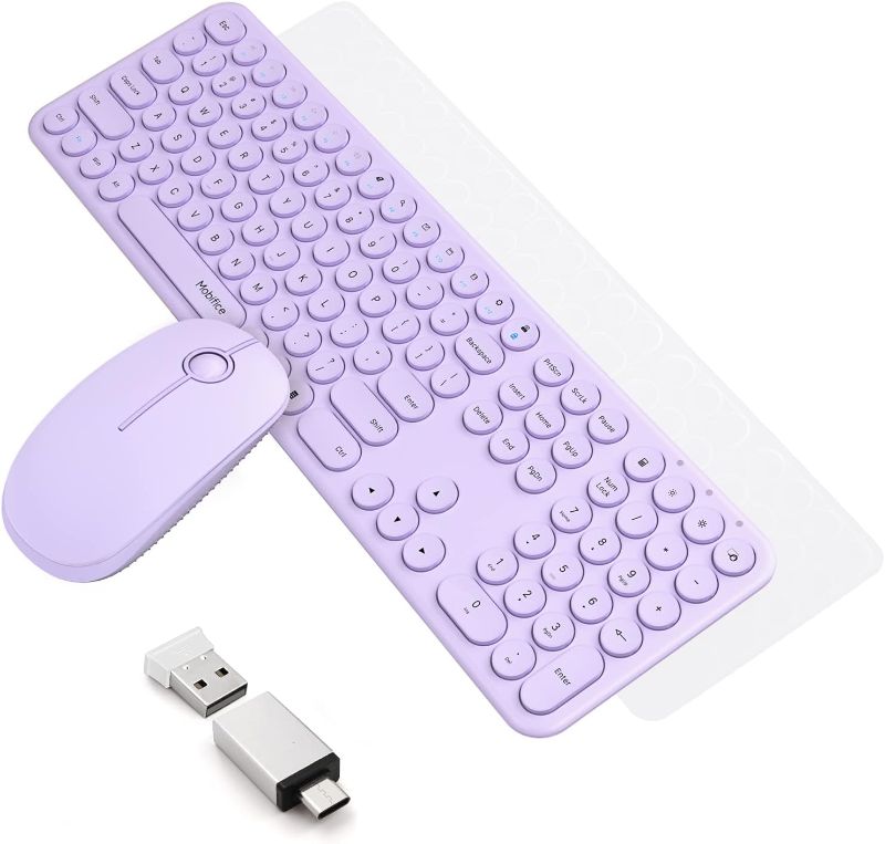 Photo 1 of Mobifice Cute Keyboard and Mouse Wireless for PC Computer/Laptop/Windows/Mac/Tablets/Apple iPad, Ultra-Thin 2.4GHz USB Cordless Full-Sized Silent Retro Computer Keyboard Mouse Combo (Purple)
