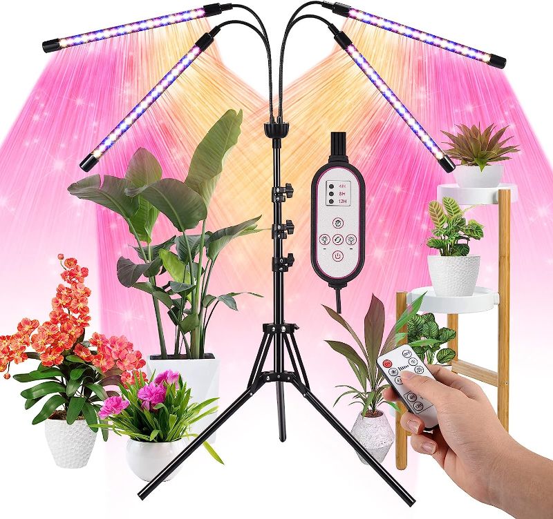 Photo 1 of Lxyoug LED Grow Lights for Indoor Plants Full Spectrum with 15-60 inches Adjustable Tripod Stand, Red Blue White Floor Grow Lamp with 4/8/12H Timer with Remote Control
