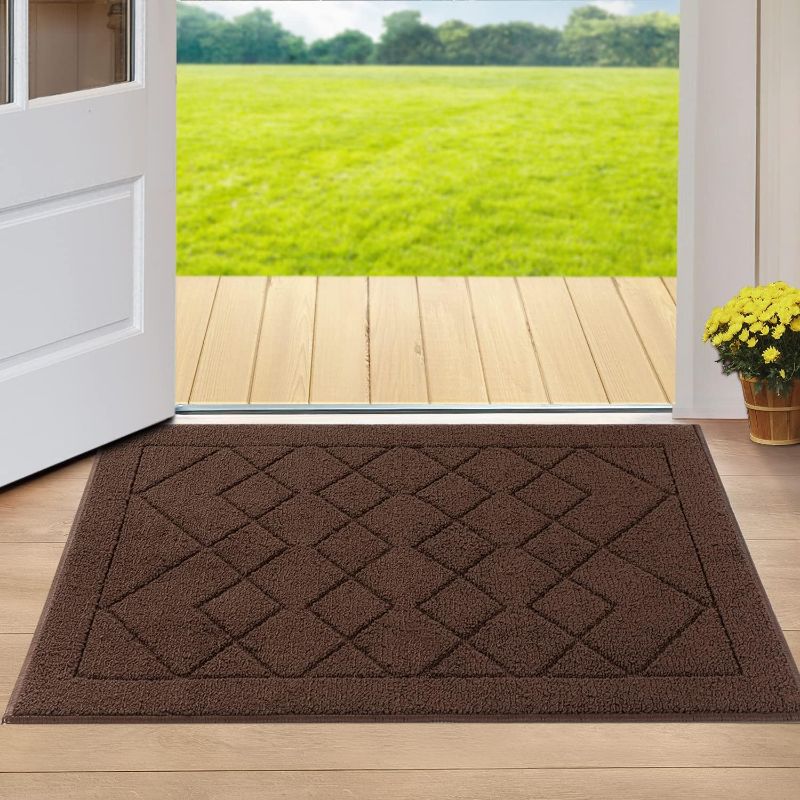 Photo 1 of REFETONE Indoor Door Mat, Front Back Door Rug, 24x36, Non-Slip Absorbent Resist Dirt Entry Mat, Machine Washable Low-Profile Inside Floor Mats Doormat for Entryway, Chocolate
