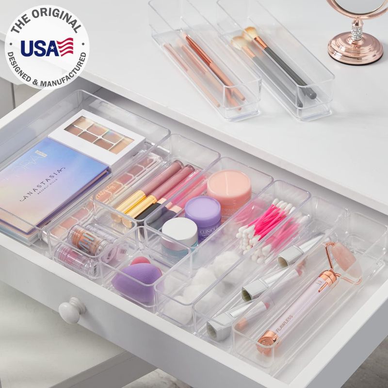 Photo 1 of STORi SimpleSort 10-Piece Stackable Clear Drawer Organizer Set | Multi-size Trays | Makeup Vanity Storage Bins and Office Desk Drawer Dividers | Made in USA
