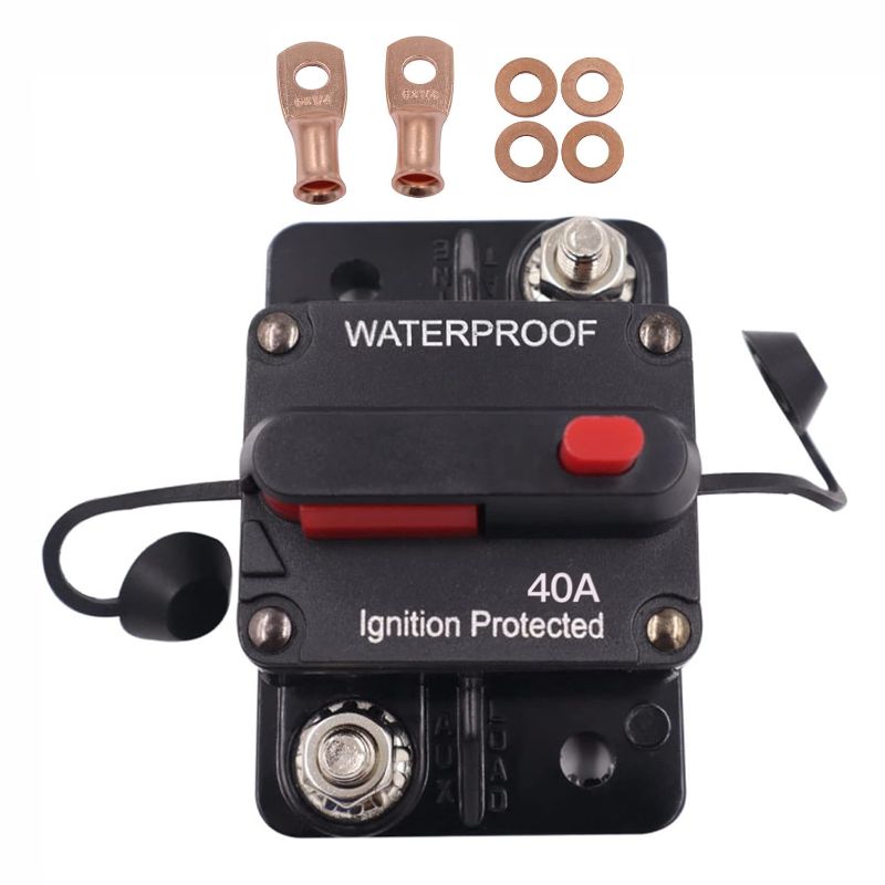 Photo 1 of 40 Amp Waterproof Circuit Breaker,with Manual Reset,12V-48V DC, for Car Marine Trolling Motors Boat ATV Manual Power Protect and Automotive Marine Boat Audio System Protection
