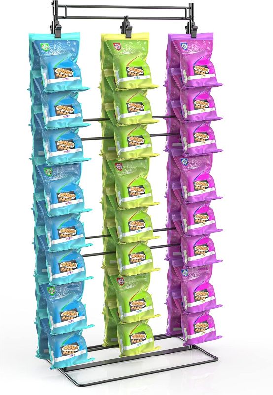 Photo 1 of Eazy2hD Upgraded Potato Chip Rack Display with 54 Clips, 3-Row Chip Stand Display for Party, Countertop Chip Bag Holder, 30"x13.6" Matte Black Snack Display for Counter, Snack Rack Organizer
