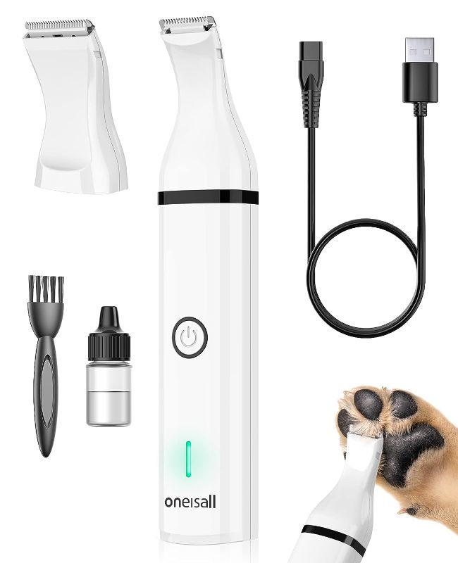 Photo 1 of oneisall Dog Clippers with Double Blades,Cordless Small Pet Hair Grooming Trimmer,Low Noise for Trimming Dog's Hair Around Paws, Eyes, Ears, Face, Rump (White)
