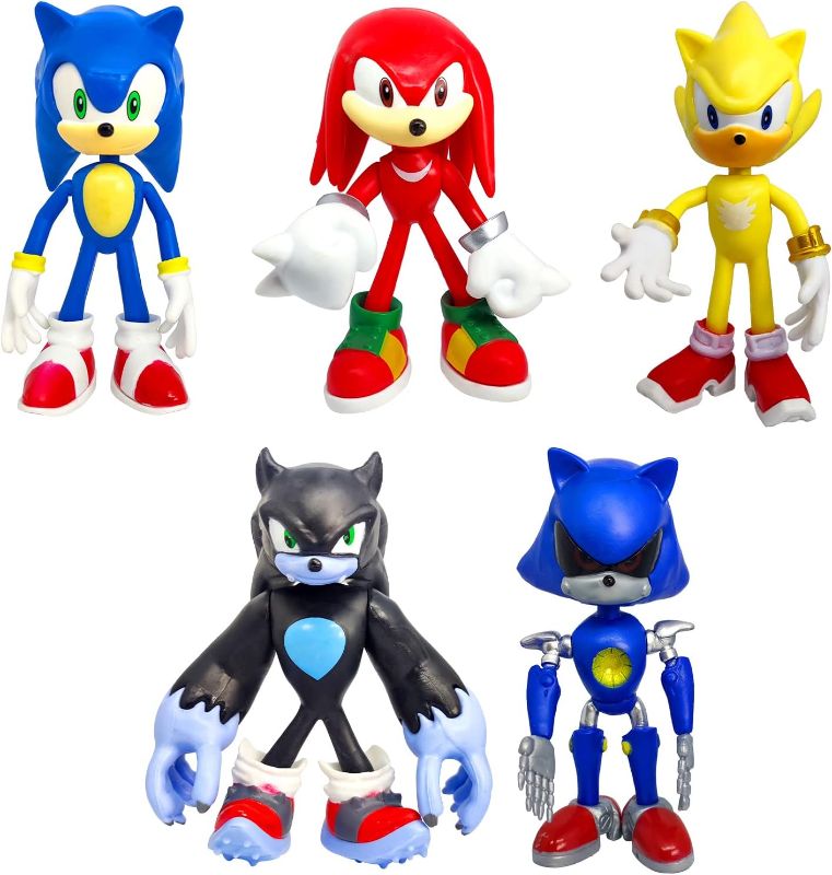 Photo 1 of Hionwudo Sonic Action Figures Toys with Movable Joint 5 inches Tall, Sonic Cake Toppers Party Supplies Gift for Kids 5pcs
