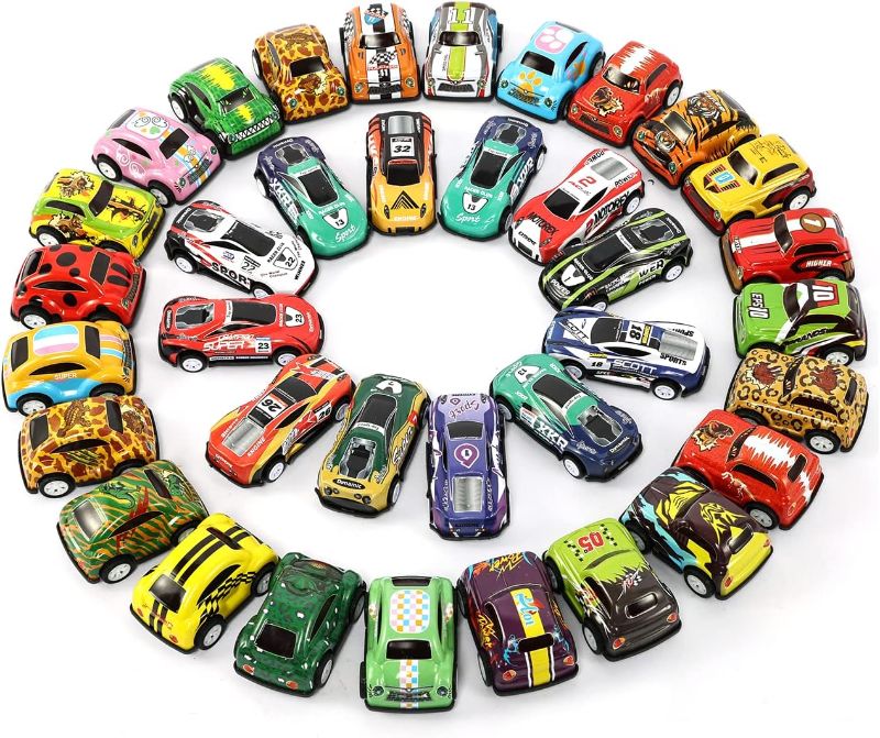 Photo 1 of MONKLE 36 Pack Pull Back Cars, Friction Mini Toy Cars Fun Bulk Race Car Set for Kid Ages 3 4 5 6 Years Old, Boys and Girls Christmas Birthday Party Gifts, and Treasure Box Toys for Classroom
