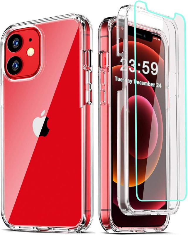 Photo 1 of Compatible for iPhone 12 /iPhone 12 Pro Case 6.1 Inch, with [2 x Tempered Glass Screen Protector] Clear 360 Full Body Silicone Protective Shockproof for iPhone 12/12 Pro Cases Phone Cover