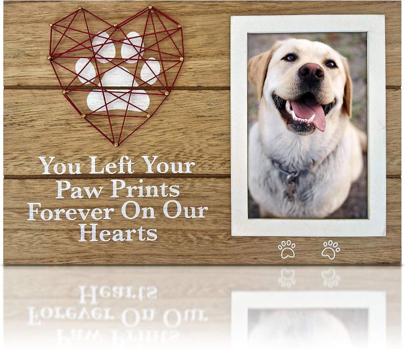 Photo 1 of OakiWay Pet Memorial Gifts - 4x6 Dog Picture Frame with Paw Prints & Woven Heart Design - Pet Loss Gifts Photo Frame, Remembrance Gifts, Cat & Dog Memorial Gifts, Sympathy Gift For Loss Of Dog
