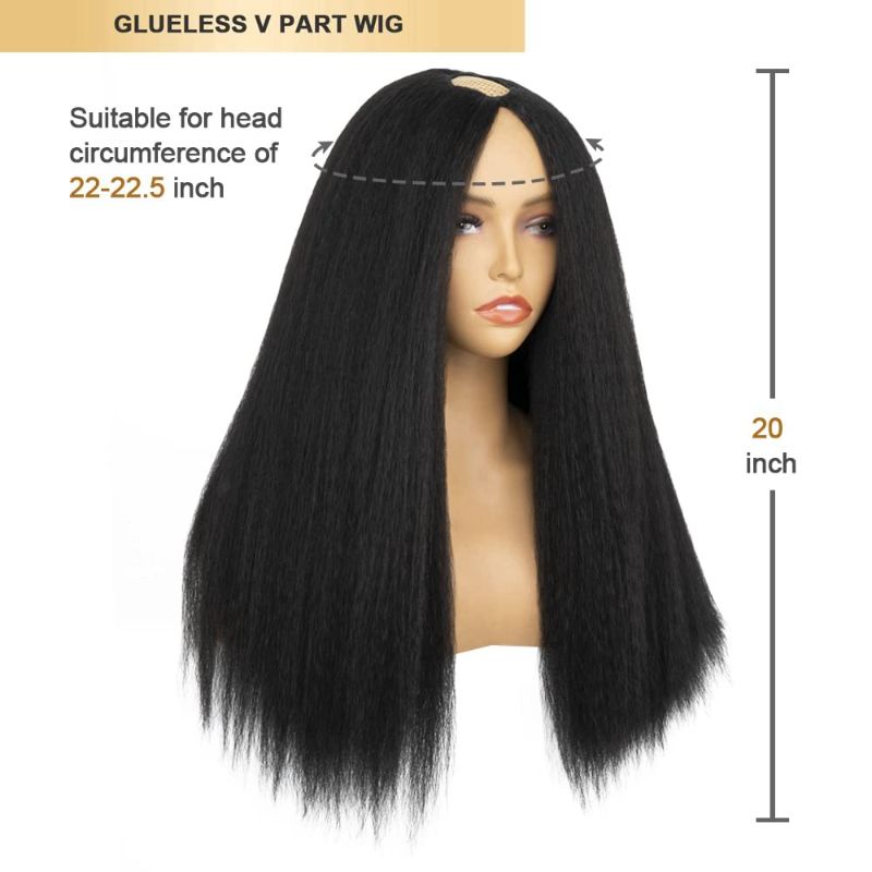 Photo 1 of Emistar Kinky Straight U Part Wig Soft Synthetic Hair Like Real Human Hair Wear And Go Glueless Wig Italian Yaki V Part Half Wigs for Black Women (22 Inch, 1B)
