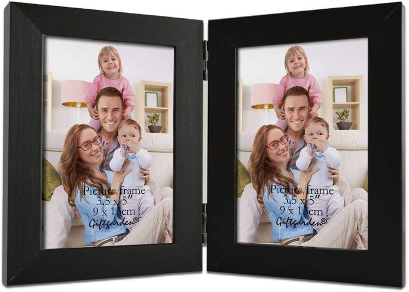 Photo 1 of Giftgarden 3.5x5 Double Picture Frame With Clear Glass Display 3.5 by 5 Photo, Hinged Folding Frames for Tabletop, Black
