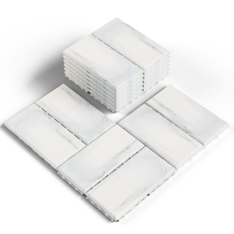 Photo 1 of Patio Deck Tiles - 9 Pack - Marble Effect 12" x 12" Interlocking Deck Tiles Outdoor with Weatherproof Patio Flooring Interlocking Tiles Snap Together Outdoor Tiles for Patio – Interlock Tiles
