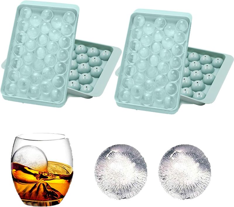 Photo 1 of Round Ice Cube Tray(2-Pack) - Sphere Ice Mold,Reusable Ice Ball Maker, Mini Circle Ice Cube Tray Making 1.2in X 66PCS Sphere Ice Chilling Cocktail Whiskey(Blue)
