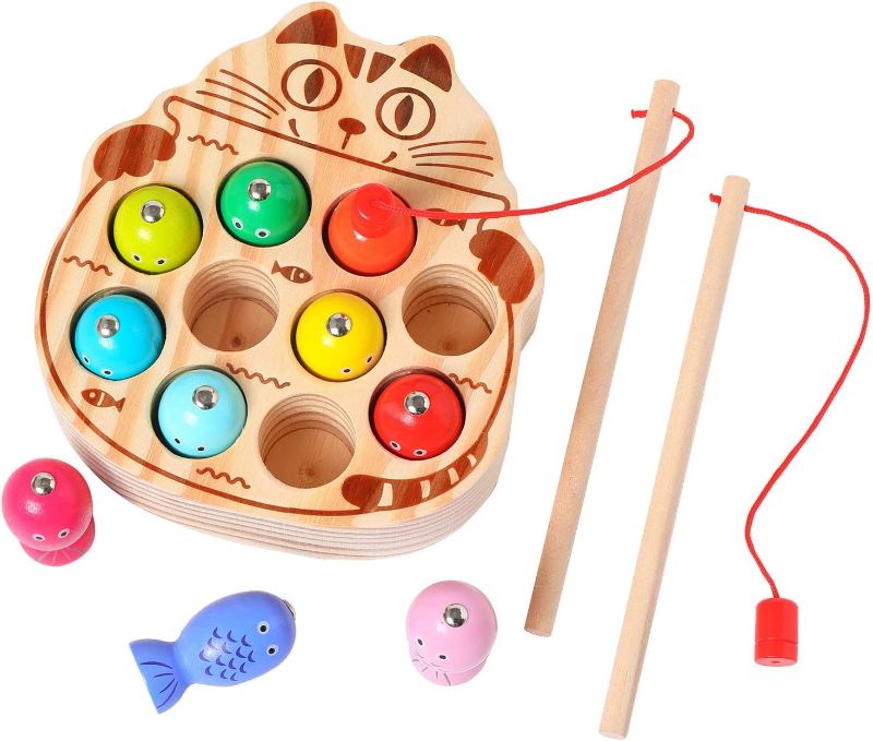 Photo 1 of kidus Montessori Magnetic Wooden Fishing Game for Toddlers 1-3 Years Old,Fine Motor Skills Early Learning Eyes Hands Cooperation Toy for Boys & Girls Great Birthday Gift
