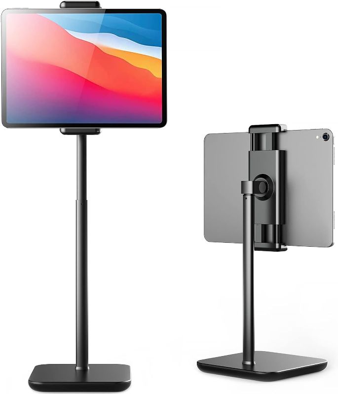 Photo 1 of Adjustable iPad Stand with 21" Height Extension, 360° Swivel Tablet Holder for Desk, Surface Pro Stand, Portable Monitor Stand Compatibility with 4.7-15.6" Tablets and Smartphones, Display - Black
