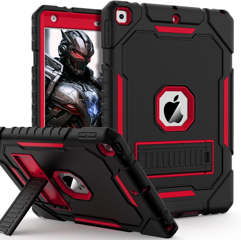 Photo 1 of ZoneFoker Case for iPad 9th/8th/7th Generation 2021/2020/2019(10.2 inch), Heavy Duty Military Grade Shockproof Rugged Protective 10.2" Cover with Built-in Stand for iPad 9 8 7 Gen (Black+Red)
