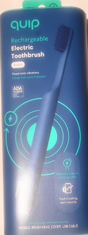 Photo 1 of Quip Rechargeable Electric Toothbrush - Sonic Toothbrush with Magnetic Charging Cable, Quadrant Timer & Travel Case - ADA Electric Toothbrush for Adults - Travel Toothbrush - Ocean Blue, Plastic
