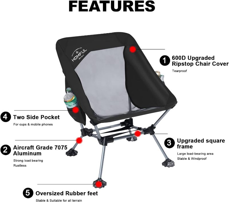 Photo 1 of HOMFUL  Widened Camping Chair Ultra Light Portable Folding Backpacking Chair with Side Pockets 
