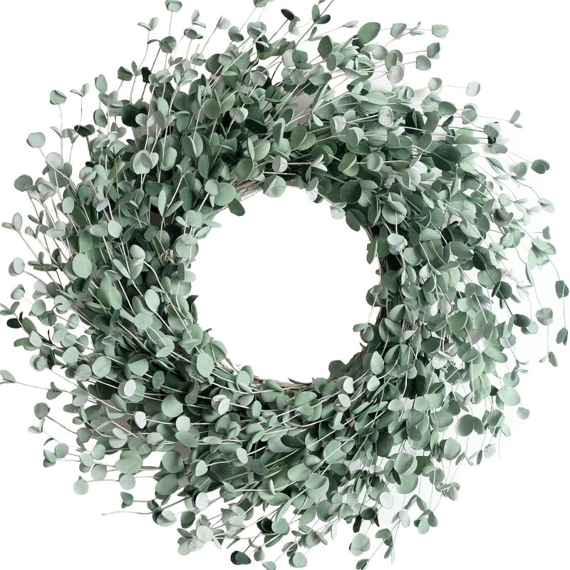 Photo 1 of Egolot 24 Inch Everyday Greenery Boxwood Wreath for Front Door, Soft Touch Green Mini Leaves Wreath for Indoor and Outdoor, Romantic Green Wreath for Wedding Decor
