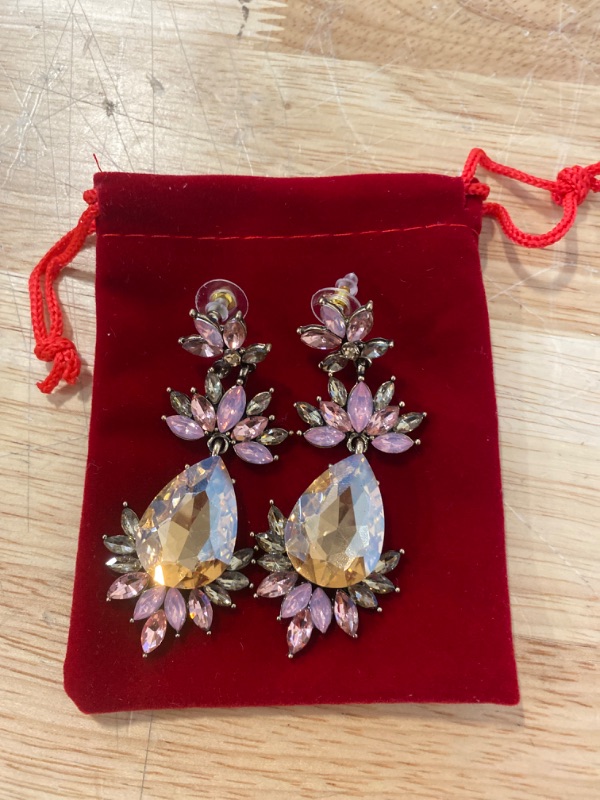 Photo 1 of BriLove Art Deco Vintage Inspired Rhinestone Marquise Teardrop Flower Statement Dangle Earrings For Women