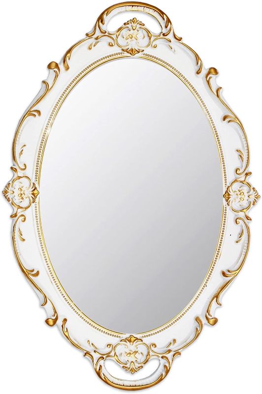 Photo 1 of Eaoundm 14.5 x 10 inchs Oval Antique Decorative Wall Mirror Vintage Hanging Mirror (White)
(3 Pack)