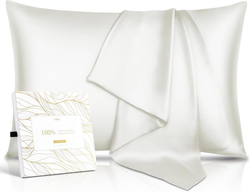 Photo 1 of 100% Pure Mulberry Silk Pillowcase for Hair & Skin - 22 Momme 6A High-Grade Fibers - Anti-Aging, Anti-Sleep Crease, Cooling Satin Pillowcases with Hidden Zipper, Best Gift Idea (Standard 20x26 Inches)
