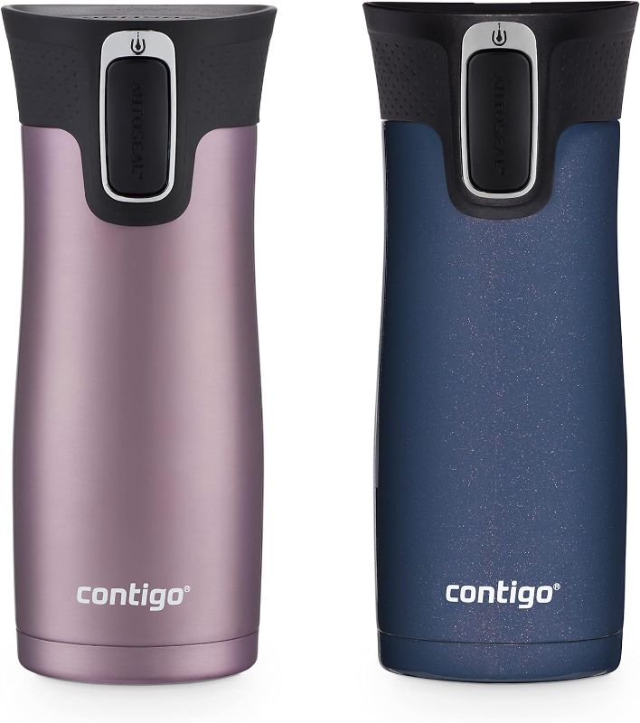 Photo 1 of Contigo West Loop Stainless Steel Vacuum-Insulated Travel Mug with Spill-Proof Lid, Keeps Drinks Hot up to 5 Hours and Cold up to 12 Hours, 16oz 2-Pack, Vervain & Midnight Berry
