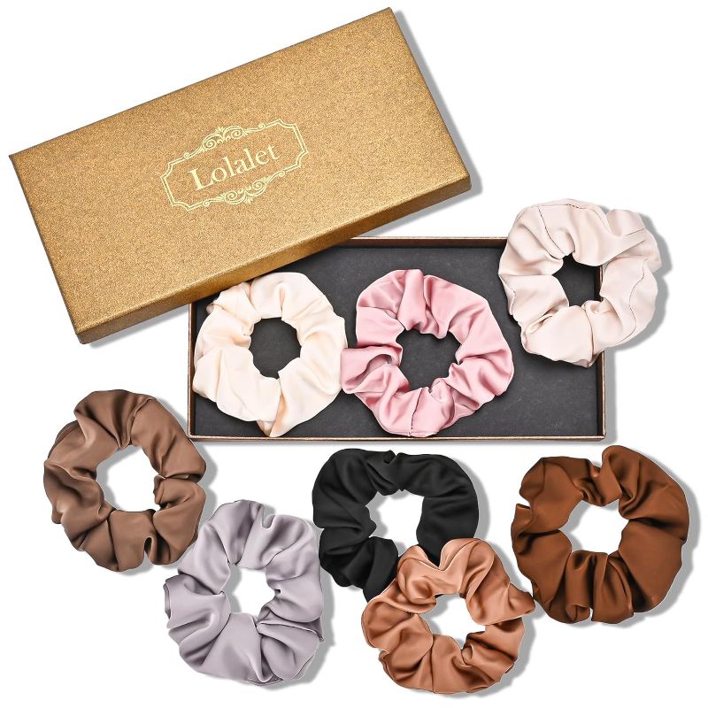 Photo 1 of Satin Hair Scrunchies for Women, Soft Silk Like Hair Ties, Large Scrunchy Cute Ponytail Holder Hair Accessories with Elastic Hair Bands for Girls Thick Thin Curly Hair -8 Pack-
