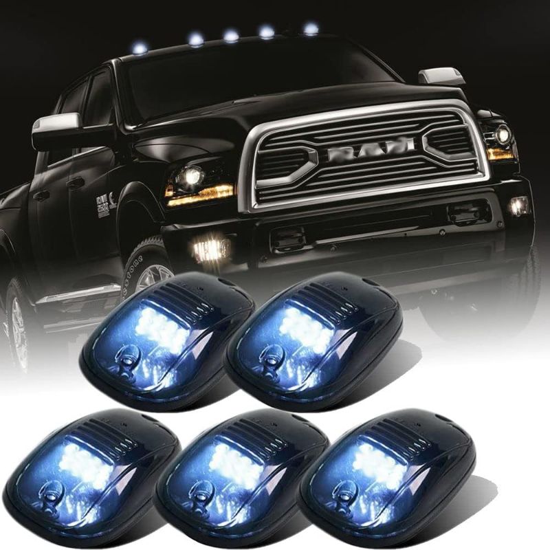 Photo 1 of AMEXMART 5X White LED Cab Lights Smoked Cab Roof Running Top Marker Light Compatible for Dodge Ram 1500 2500 3500 4500 5500 2003-2018 Pickup Trucks
