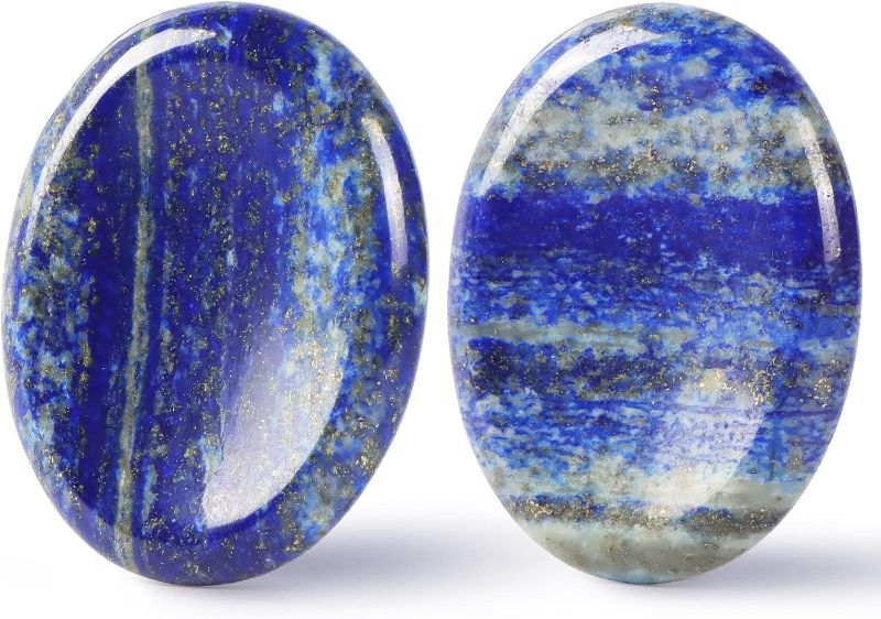 Photo 1 of Artistone Thumb Worry Stones for Anxiety Healing Crystals Sets 2PCS Lapis Lazuli Hand Carved Gemstone Pocket Palm Stones Meditation Reiki Chakra
