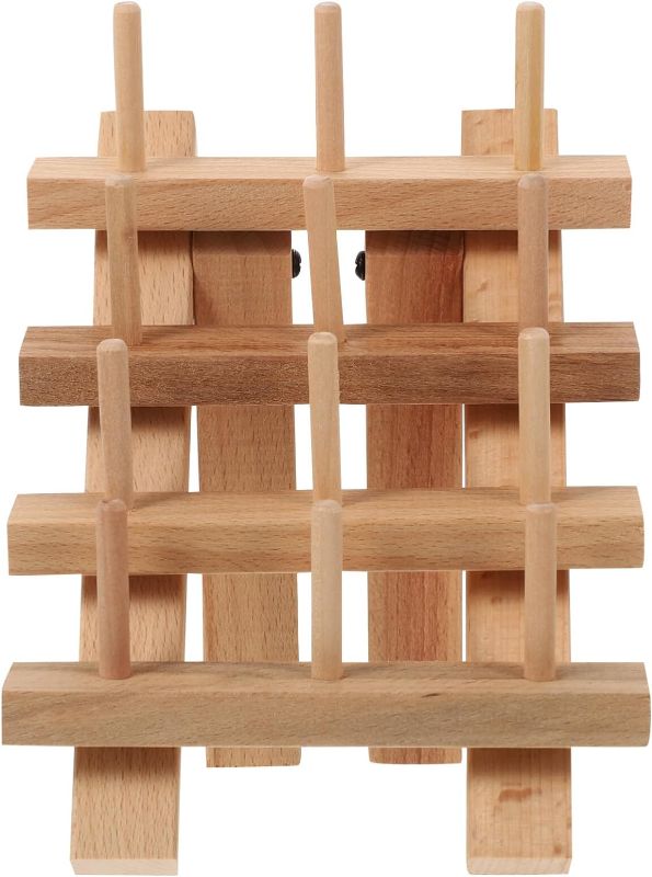 Photo 1 of EXCEART 12 Spool/Cone Wooden Thread Rack Wooden Folding Thread Holder Organizer Sewing Embroidery Thread Rack for Sewing Embroidery Quilting Craft
