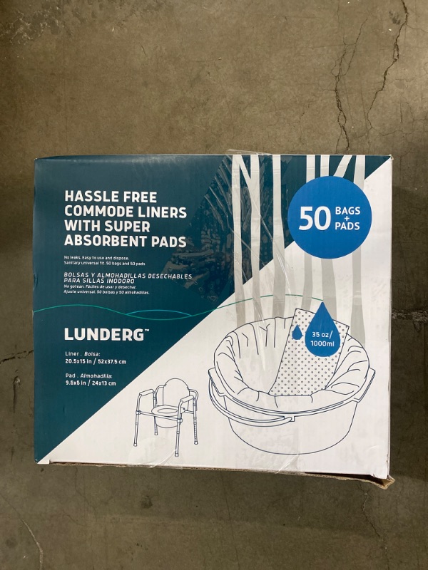 Photo 2 of Lunderg Commode Liners with Absorbent Pads - Value Pack Medical Grade 50 Count Universal Fit - Disposable Bedside Commode Liners and Pads for Adult Commode Chairs, Portable & Camping Toilet Bags
