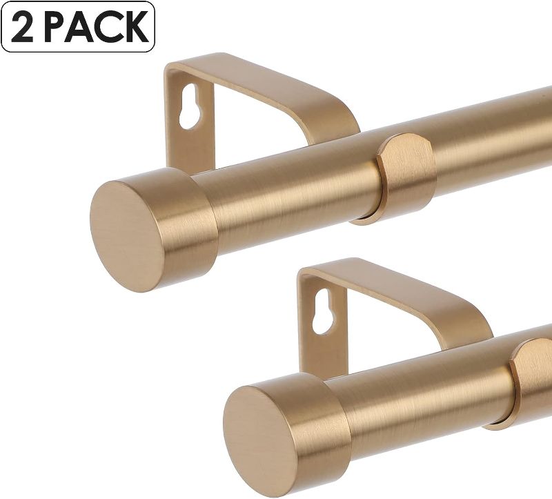 Photo 2 of OLV 2 Pack Gold Rods for Window 28-48 inch, Adjustable Single Window Curtain Rods with End Cap Design Finials,Drapery Rods of Window Treatment,1 inch Diameter,Warm Gold
