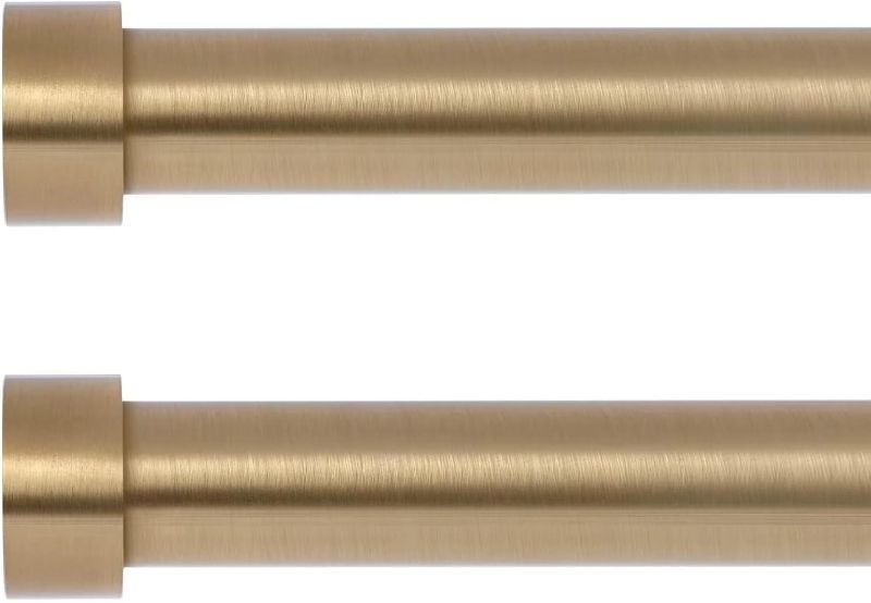 Photo 1 of OLV 2 Pack Gold Rods for Window 28-48 inch, Adjustable Single Window Curtain Rods with End Cap Design Finials,Drapery Rods of Window Treatment,1 inch Diameter,Warm Gold
