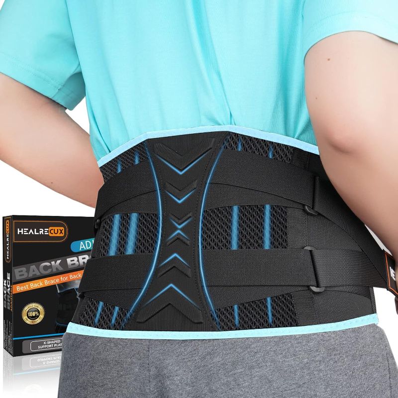 Photo 1 of Healrecux Back Brace for Men Women Lower Back Pain Relief with 7 Stays, Back Support Belt with Dual Adjustable Straps,Lumbar Support Belt for Herniated Disc, Sciatica,Scoliosis XXL(Waist?41.3"-53.1"
