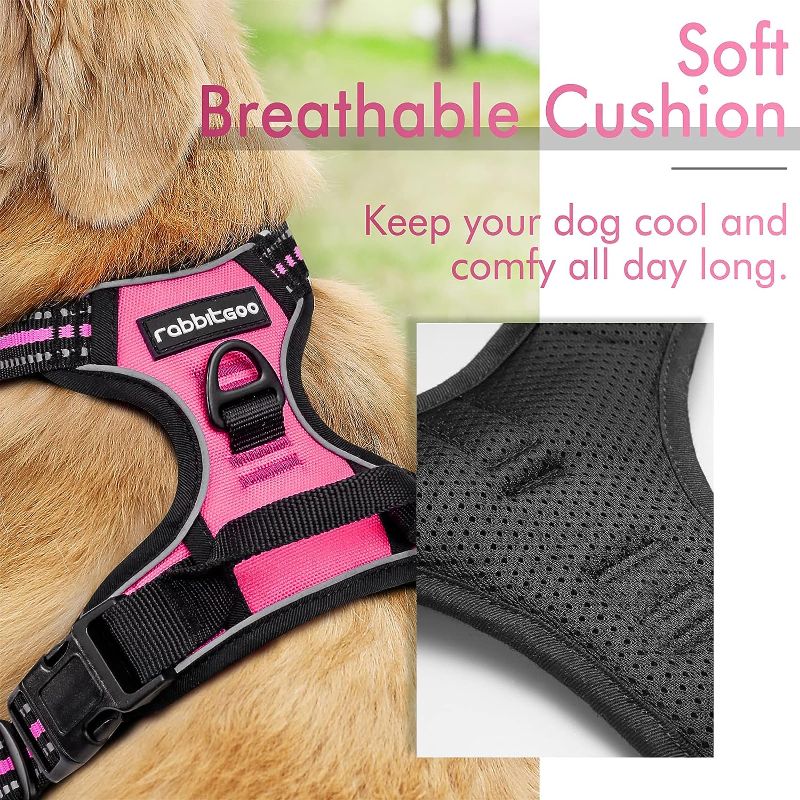 Photo 3 of rabbitgoo Dog Harness, No-Pull Pet Harness with 2 Leash Clips, Adjustable Soft Padded Dog Vest, Reflective No-Choke Pet Oxford Vest with Easy Control Handle for Medium Dogs, Hot Pink, M
