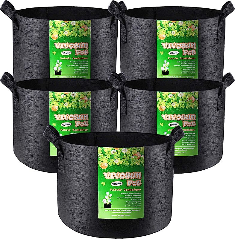 Photo 1 of VIVOSUN 5-Pack 10 Gallon Plant Grow Bags, Heavy Duty Thickened Nonwoven Fabric Pots with Handles
