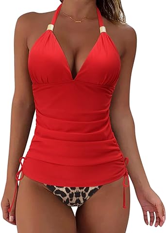 Photo 1 of SUUKSESS Women Halter Tankini Bathing Suits Sexy Slimming Tummy Control Swimsuit (M)
