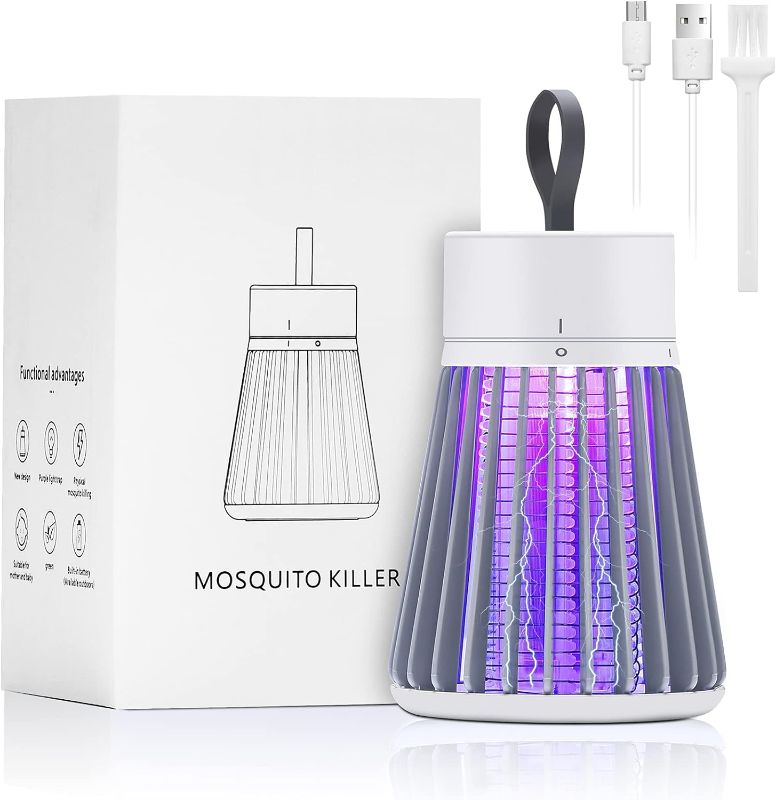 Photo 1 of LEOFI Electric Bug Zapper for Indoors Outdoor Fly Zapper Mosquito Trap LED Fly Trap and Purple Light Portable Camp Mosquito Killer Up to 6 Hours of Battery Have Security Grid(Gray)
