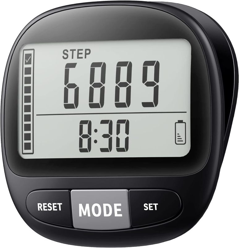 Photo 1 of 3D Pedometer for Walking with Clip and Strap, Walking Distance Miles, Calorie Counter, 7 Days Memory, Daily Target Monitor, Activity Time. Accurate Step Counter for Men Women & Kids Seniors
