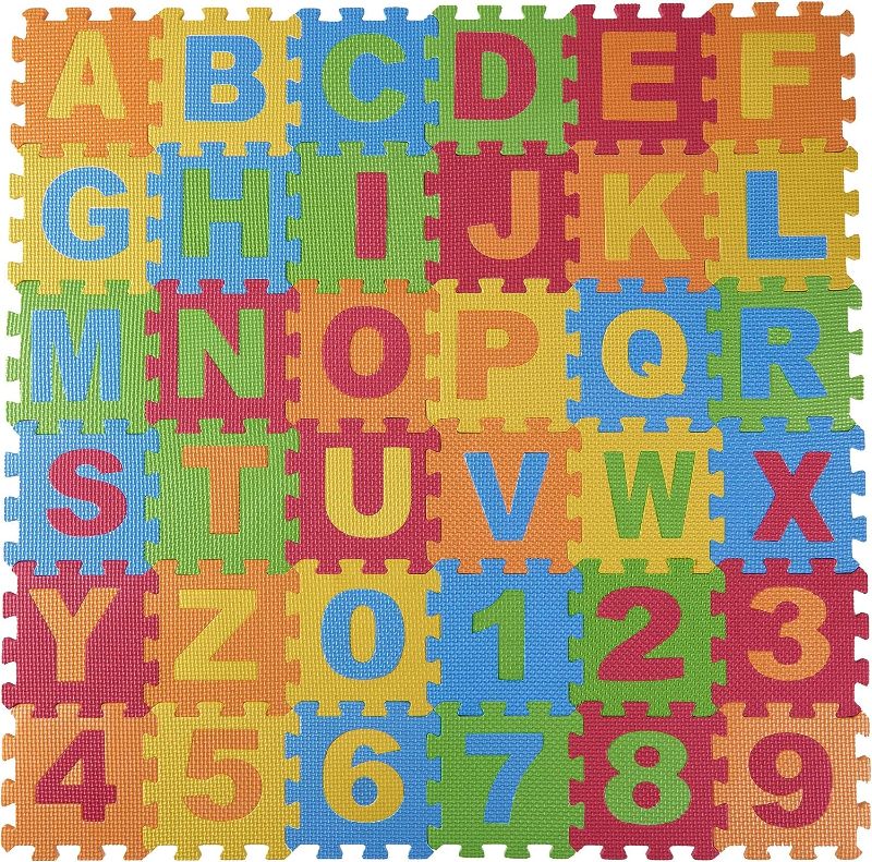 Photo 1 of DIMPLE Kids Foam Play Mat (36-Piece Set) 6.25 x 6.25 Inches Interlocking Alphabet and Numbers Floor Puzzle Colorful EVA Tiles Girls, Boys Soft, Reusable, Easy to Clean
