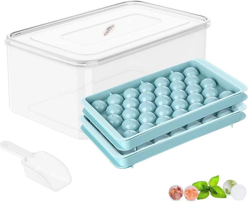 Photo 1 of NBD WNY Round Ice Cube Tray for Coffee Chilling Cocktail Party and Drinks Ice Balls Maker Mold for Freezer with Lid & Bin Mini Sphere Ice Cube Tray 66PCS Circle Ice Cube 2 Trays 1 Ice Bucket & Scoop
