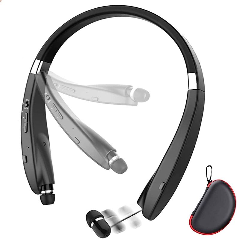 Photo 1 of Foldable Bluetooth Headset, Beartwo Lightweight Retractable Bluetooth Headphones for Sports&Exercise, Noise Cancelling Stereo Neckband Wireless Headset (with carry case)
