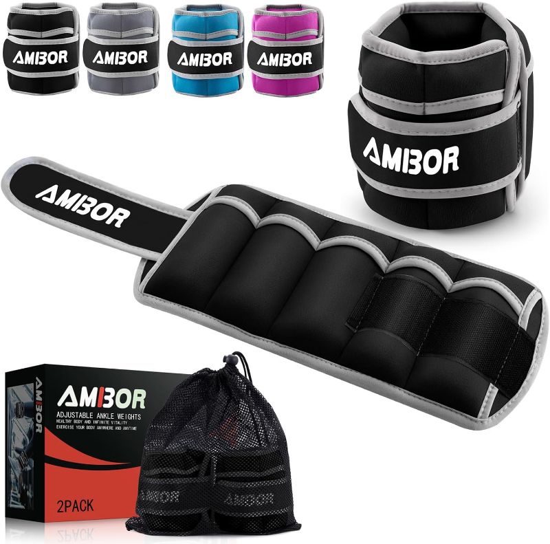 Photo 1 of AMBOR Ankle Weights, 1 Pair 2 3 4 5 Lbs Adjustable Leg Weights, Strength Training Ankle Weights for Men Women, Wrist Weights Strap Set for Walking Running Gym Fitness Workout 2 Pack
